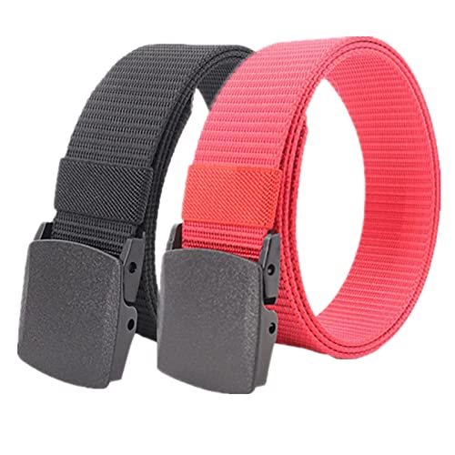 Einstellbares Nylon-Werkband für Männer 2er-Pack Unisex-Gürtel aus Nylon-Canvas, 3,8 cm Breite, stufenlos Verstellbarer Stoffgürtel mit Kunststoffschnalle(Red and Black,110) von HIFRQVVC