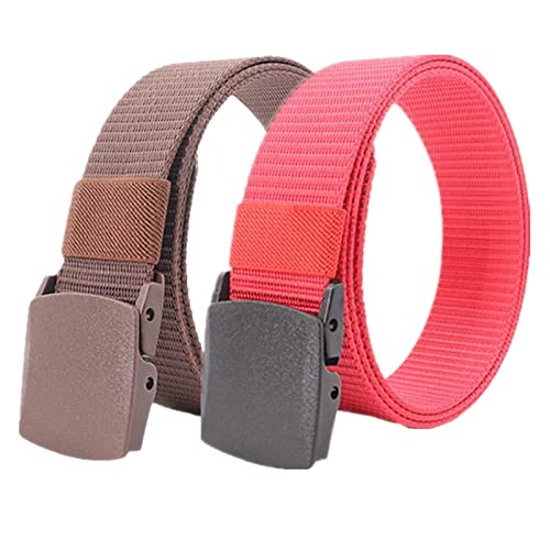 Einstellbares Nylon-Werkband für Männer 2er-Pack Unisex-Gürtel aus Nylon-Canvas, 3,8 cm Breite, stufenlos Verstellbarer Stoffgürtel mit Kunststoffschnalle(Red and Brown,120) von HIFRQVVC