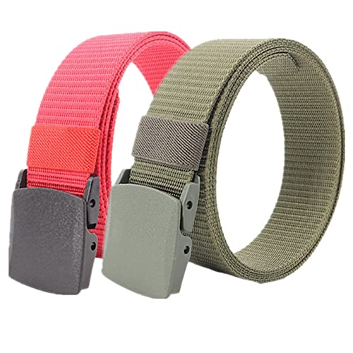 Einstellbares Nylon-Werkband für Männer 2er-Pack Unisex-Gürtel aus Nylon-Canvas, 3,8 cm Breite, stufenlos Verstellbarer Stoffgürtel mit Kunststoffschnalle(Red and Green,140) von HIFRQVVC