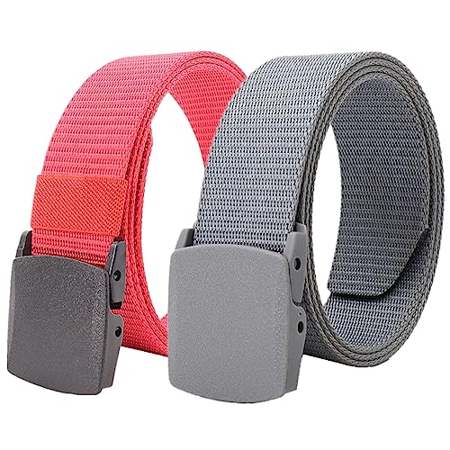 Einstellbares Nylon-Werkband für Männer 2er-Pack Unisex-Gürtel aus Nylon-Canvas, 3,8 cm Breite, stufenlos Verstellbarer Stoffgürtel mit Kunststoffschnalle(Red and Grey,120) von HIFRQVVC