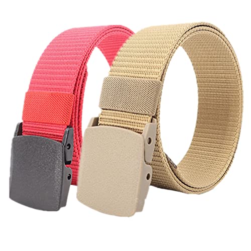 Einstellbares Nylon-Werkband für Männer 2er-Pack Unisex-Gürtel aus Nylon-Canvas, 3,8 cm Breite, stufenlos Verstellbarer Stoffgürtel mit Kunststoffschnalle(Red and Khaki,120) von HIFRQVVC