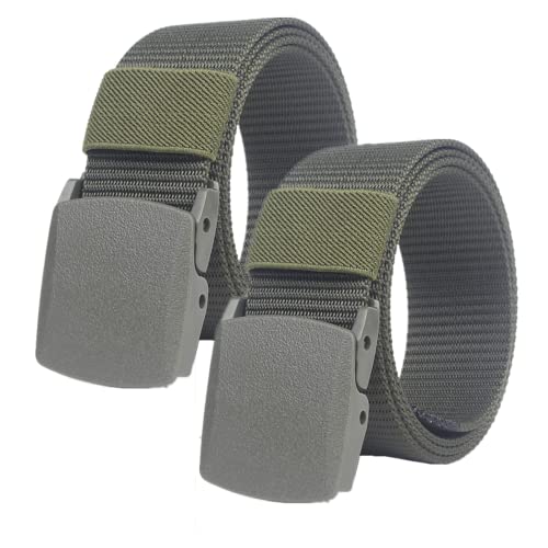 Einstellbares Nylon-Werkband für Männer 2er-Pack Unisex-Gürtel aus Nylon-Canvas for Damen und Herren – Militärischer taktischer Gürtel – stufenlos Verstellbarer Stoffgürtel(Green,140cm/55inch) von HIFRQVVC