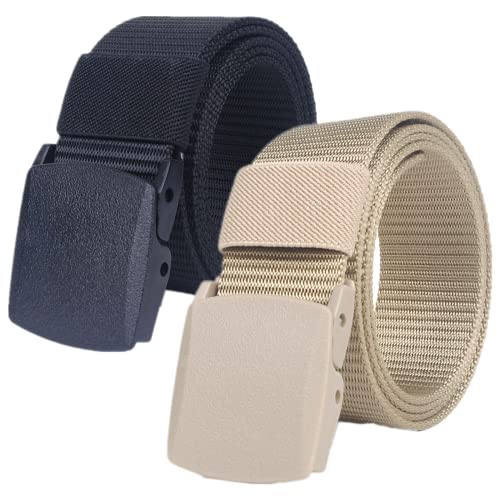 Einstellbares Nylon-Werkband für Männer 2er-Pack Unisex-Gürtel aus Nylon-Canvas for Damen und Herren – Militärischer taktischer Gürtel – stufenlos verstellbarer Stoffgürtel(Black and Khaki,120cm/47inc von HIFRQVVC