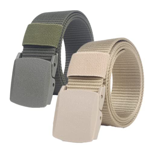 Einstellbares Nylon-Werkband für Männer 2er-Pack Unisex-Gürtel aus Nylon-Canvas for Damen und Herren – Militärischer taktischer Gürtel – stufenlos verstellbarer Stoffgürtel(Green and Khaki,140cm/55inc von HIFRQVVC