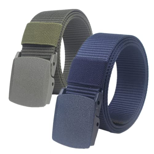 Einstellbares Nylon-Werkband für Männer 2er-Pack Unisex-Gürtel aus Nylon-Canvas for Damen und Herren – Militärischer taktischer Gürtel – stufenlos verstellbarer Stoffgürtel(Green and Blue,140cm/55inch von HIFRQVVC