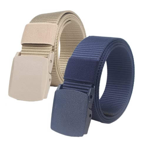 Einstellbares Nylon-Werkband für Männer 2er-Pack Unisex-Gürtel aus Nylon-Canvas for Damen und Herren – Militärischer taktischer Gürtel – stufenlos verstellbarer Stoffgürtel(Khaki and Blue,120cm/47inch von HIFRQVVC