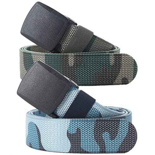 Einstellbares Nylon-Werkband für Männer Gürtel for Herren und Damen, robuste Taktische Camouflage-Nylon-Canvas-Gürtel mit Schnellverschluss-Kunststoffschnalle, 2er-Pack(Blue/Green Camo,110CM(43")) von HIFRQVVC