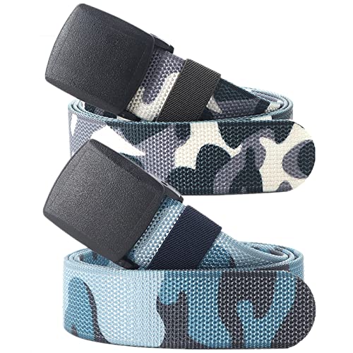 Einstellbares Nylon-Werkband für Männer Gürtel for Herren und Damen, robuste Taktische Camouflage-Nylon-Canvas-Gürtel mit Schnellverschluss-Kunststoffschnalle, 2er-Pack(Blue/Grey Camo,110CM(43")) von HIFRQVVC