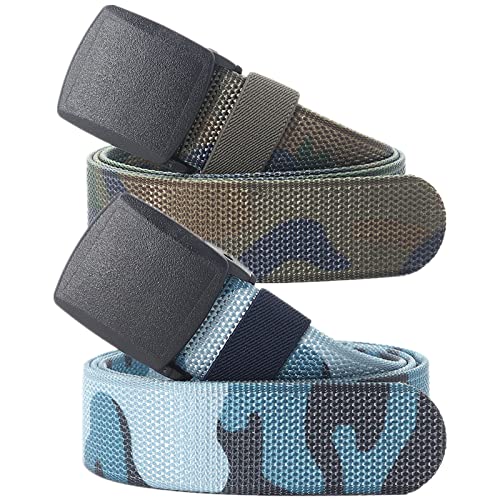 Einstellbares Nylon-Werkband für Männer Gürtel for Herren und Damen, robuste Taktische Camouflage-Nylon-Canvas-Gürtel mit Schnellverschluss-Kunststoffschnalle, 2er-Pack(Blue/Jungle Camo,110CM(43")) von HIFRQVVC