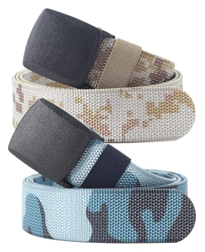 Einstellbares Nylon-Werkband für Männer Gürtel for Herren und Damen, robuste Taktische Camouflage-Nylon-Canvas-Gürtel mit Schnellverschluss-Kunststoffschnalle, 2er-Pack(Blue/Khaki Camo,130CM(51")) von HIFRQVVC