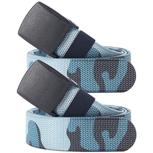 Einstellbares Nylon-Werkband für Männer Gürtel for Herren und Damen, robuste Taktische Camouflage-Nylon-Canvas-Gürtel mit Schnellverschluss-Kunststoffschnalle, 2er-Pack(Blue Camo,120CM(47")) von HIFRQVVC