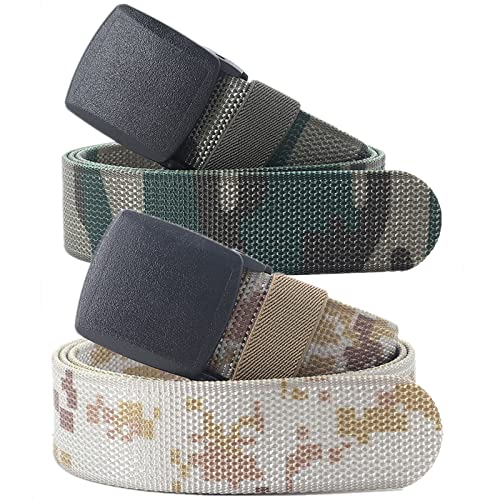 Einstellbares Nylon-Werkband für Männer Gürtel for Herren und Damen, robuste Taktische Camouflage-Nylon-Canvas-Gürtel mit Schnellverschluss-Kunststoffschnalle, 2er-Pack(Green/Khaki Camo,110CM(43")) von HIFRQVVC