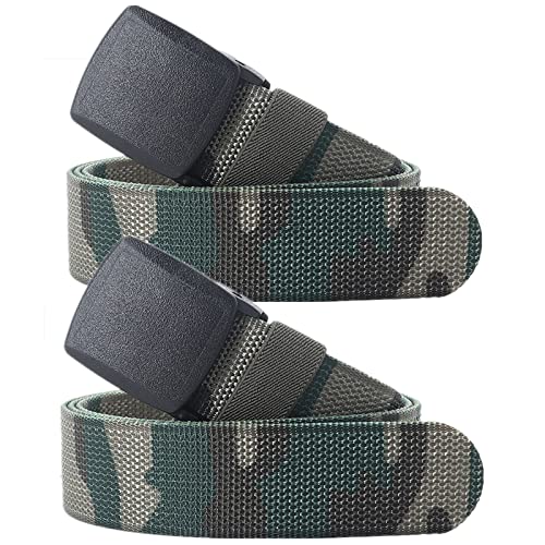 Einstellbares Nylon-Werkband für Männer Gürtel for Herren und Damen, robuste Taktische Camouflage-Nylon-Canvas-Gürtel mit Schnellverschluss-Kunststoffschnalle, 2er-Pack(Green Camo,110CM(43")) von HIFRQVVC