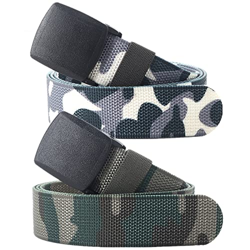 Einstellbares Nylon-Werkband für Männer Gürtel for Herren und Damen, robuste Taktische Camouflage-Nylon-Canvas-Gürtel mit Schnellverschluss-Kunststoffschnalle, 2er-Pack(Grey/Green Camo,140CM(55")) von HIFRQVVC