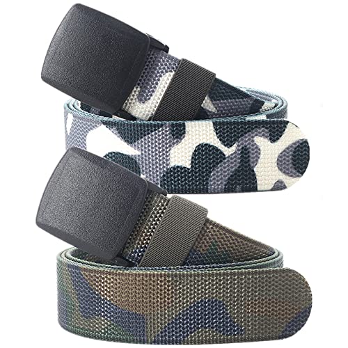 Einstellbares Nylon-Werkband für Männer Gürtel for Herren und Damen, robuste Taktische Camouflage-Nylon-Canvas-Gürtel mit Schnellverschluss-Kunststoffschnalle, 2er-Pack(Grey/Jungle Camo,150CM(59")) von HIFRQVVC