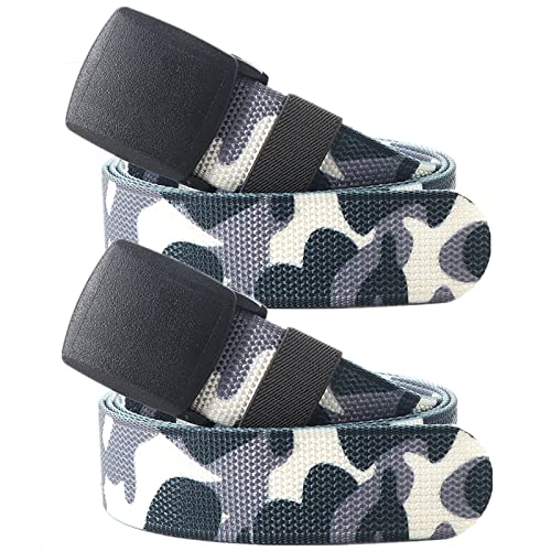 Einstellbares Nylon-Werkband für Männer Gürtel for Herren und Damen, robuste Taktische Camouflage-Nylon-Canvas-Gürtel mit Schnellverschluss-Kunststoffschnalle, 2er-Pack(Grey Camo,120CM(47")) von HIFRQVVC