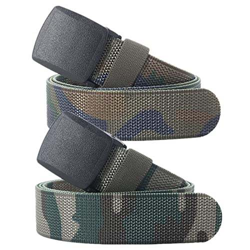 Einstellbares Nylon-Werkband für Männer Gürtel for Herren und Damen, robuste Taktische Camouflage-Nylon-Canvas-Gürtel mit Schnellverschluss-Kunststoffschnalle, 2er-Pack(Jungle/Green Camo,150CM(59")) von HIFRQVVC