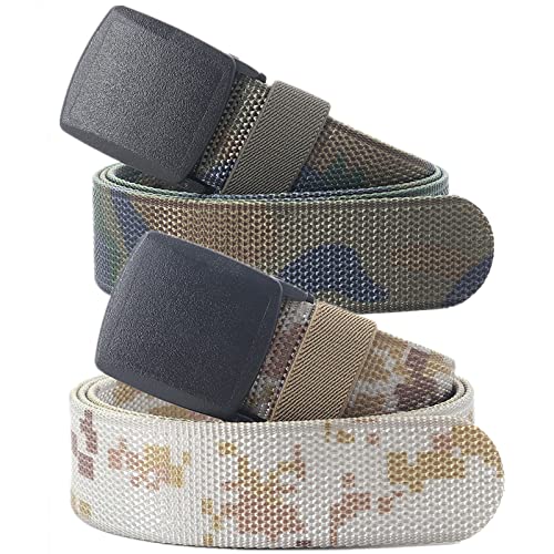 Einstellbares Nylon-Werkband für Männer Gürtel for Herren und Damen, robuste Taktische Camouflage-Nylon-Canvas-Gürtel mit Schnellverschluss-Kunststoffschnalle, 2er-Pack(Jungle/Khaki Camo,110CM(43")) von HIFRQVVC