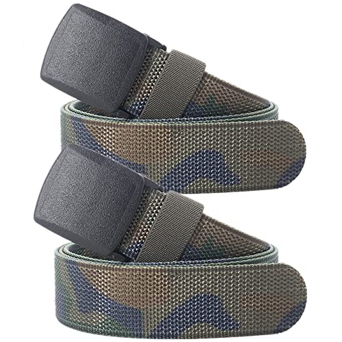 Einstellbares Nylon-Werkband für Männer Gürtel for Herren und Damen, robuste Taktische Camouflage-Nylon-Canvas-Gürtel mit Schnellverschluss-Kunststoffschnalle, 2er-Pack(Jungle Camo,110CM(43")) von HIFRQVVC