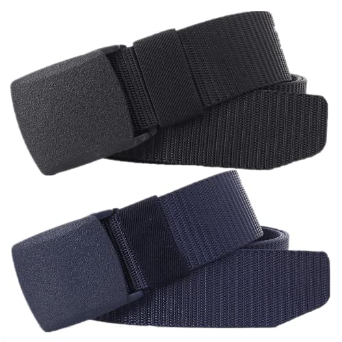 Einstellbares Nylon-Werkband für Männer Gürtel for Männer und Frauen, Nylon, atmungsaktiv, robust, militärischer taktischer Gürtel, Schnellverschluss, metallfreier Canvas-Gürtel, 2 Stück(Black and Blu von HIFRQVVC