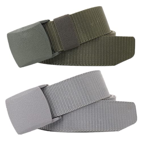 Einstellbares Nylon-Werkband für Männer Gürtel for Männer und Frauen, Nylon, atmungsaktiv, robust, militärischer taktischer Gürtel, Schnellverschluss, metallfreier Canvas-Gürtel, 2 Stück(Green and Gra von HIFRQVVC