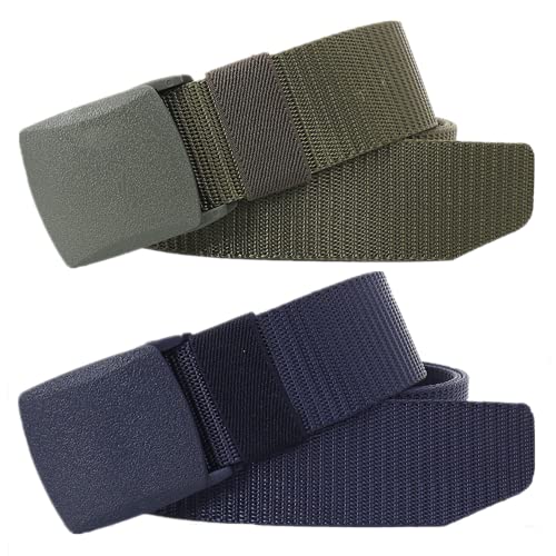 Einstellbares Nylon-Werkband für Männer Gürtel for Männer und Frauen, Nylon, atmungsaktiv, robust, militärischer taktischer Gürtel, Schnellverschluss, metallfreier Canvas-Gürtel, 2 Stück(Green and Blu von HIFRQVVC