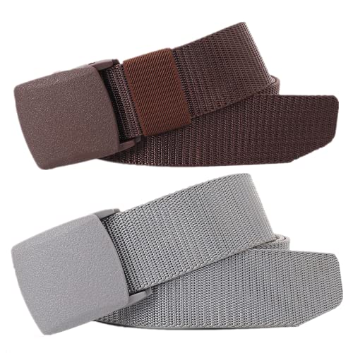 Einstellbares Nylon-Werkband für Männer Gürtel for Männer und Frauen, Nylon, atmungsaktiv, robust, militärischer taktischer Gürtel, Schnellverschluss, metallfreier Canvas-Gürtel, 2 Stück(Coffee and Gr von HIFRQVVC