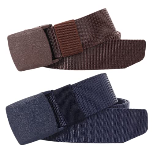 Einstellbares Nylon-Werkband für Männer Gürtel for Männer und Frauen, Nylon, atmungsaktiv, robust, militärischer taktischer Gürtel, Schnellverschluss, metallfreier Canvas-Gürtel, 2 Stück(Coffee and Bl von HIFRQVVC