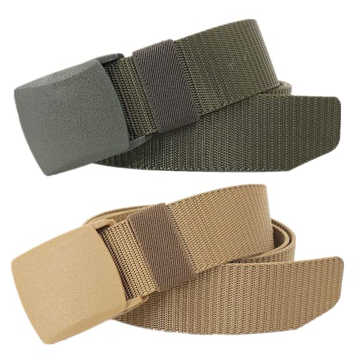 Einstellbares Nylon-Werkband für Männer Gürtel for Männer und Frauen, Nylon, atmungsaktiv, robust, militärischer taktischer Gürtel, Schnellverschluss, metallfreier Canvas-Gürtel, 2 Stück(Green and Kha von HIFRQVVC