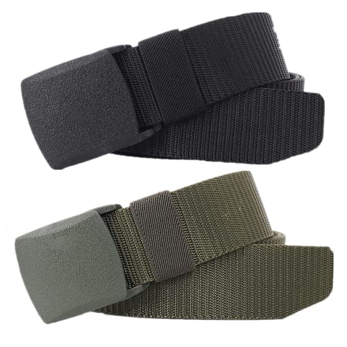 Einstellbares Nylon-Werkband für Männer Gürtel for Männer und Frauen, Nylon, atmungsaktiv, robust, militärischer taktischer Gürtel, Schnellverschluss, metallfreier Canvas-Gürtel, 2 Stück(Black and Gre von HIFRQVVC