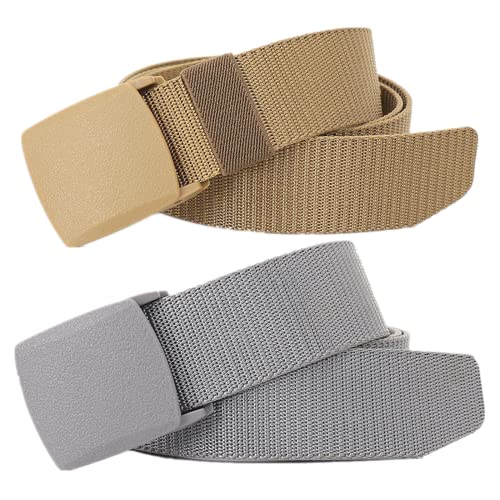 Einstellbares Nylon-Werkband für Männer Gürtel for Männer und Frauen, Nylon, atmungsaktiv, robust, militärischer taktischer Gürtel, Schnellverschluss, metallfreier Canvas-Gürtel, 2 Stück(Khaki and Gra von HIFRQVVC