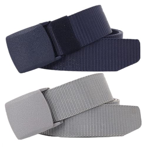 Einstellbares Nylon-Werkband für Männer Gürtel for Männer und Frauen, Nylon, atmungsaktiv, robust, militärischer taktischer Gürtel, Schnellverschluss, metallfreier Canvas-Gürtel, 2 Stück(Blue and Gray von HIFRQVVC