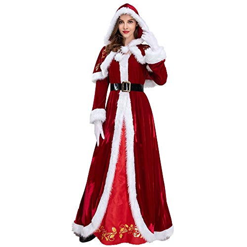 2022 Weihnachtskleid für Erwachsene, großes klassisches Frauenmann-Kostüm, langes Kleid, Cosplay, Kapuzenschal, Kleid, Gürtel, Handschuhe, Rot/Ausflug, einfarbig (Getaway Solids), L von HIGGEL