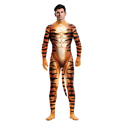 3D-Tigermuster Tierstrumpfhose für Erwachsene, geeignet für Bühnenauftritte, für Halloween, Weihnachtsfeier, Herren-Stil, L von HIGGEL