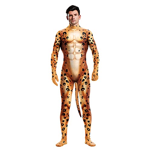 3D-Tigermuster Tierstrumpfhose für Erwachsene, geeignet für Bühnenauftritte, für Halloween, Weihnachtsfeier, Herren-Stil, XL von HIGGEL