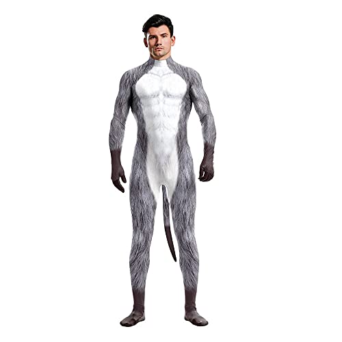 Erwachsene Cosplay Bühnenauftritt Kleidung Tier Esel Digitaldruck Einteiler All-Inclusive-Gymnastikanzug Overall, GRAU, XL von HIGGEL