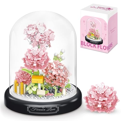 HIGH GODO Blumen Rosa Nelken Klemmbausteine, 624 Teile mit Schutzhülle Pflanzen Flower Bauteine Set, Geschenk für Erwachsene Lieber Freundin oder Kinder ab 10 Jahren, Rosa von HIGH GODO