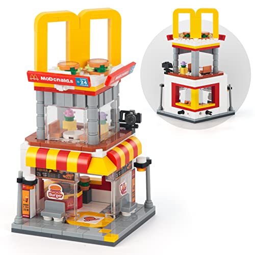 HIGH GODO City Straßenbild BurgerLaden Restaurant Mini Bausteine, 243 Stüke Ideas Friends Klemmbausteine Set, lustiges Kinderspielzeug Geschenk für Jungen und Mädchen ab 6 Jahren von HIGH GODO