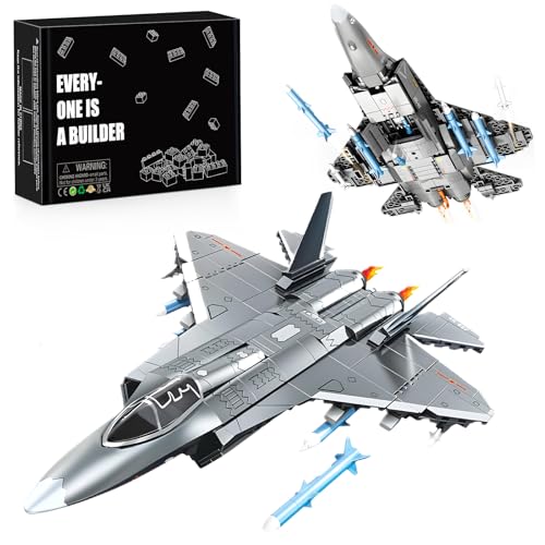 HIGH GODO F-35 Kampfjet Lightning II Flugzeug Klemmbausteine Modell,Modellbau 1:40 Fighter 621 Teile 40 cm Lang, ww2 Kampfflugzeug Bausteine Set, Geburtstags ab 6 Jahren Jungen or Erwachsene von HIGH GODO