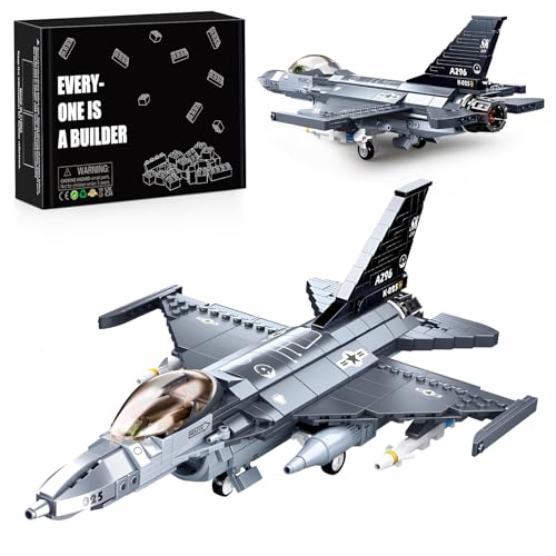 HIGH GODO Flugzeug F-16C Kampfjet Bausteine Set, Eurofighter Modell Maßstab 1:44 521 Teile ww2 Bundeswehr Jet Klemmbausteine, Geburtstags ab 6 Jahren Jungen or Erwachsene von HIGH GODO