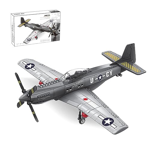 HIGH GODO Flugzeug P-51 Mustang Bausteine, Modell Maßstab 1:26 Techink ww2 Kampfflugzeug Klemmbausteine, Geburtstag Geschenke ab 6 Jahren Jungen or Erwachsene von HIGH GODO