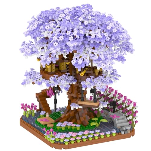 HIGH GODO Kirschblüte Baumhaus, 2200 Teile Mikro Klemmbausteine, Sakura Bonsai Baum Set, Geschenke für Erwachsene und Jugendliche ab 12 von HIGH GODO