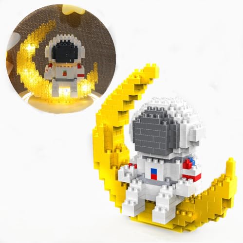 HIGH GODO Space Astronaut Mini Klemmbausteine Set mit LED, 338 Teile Astronaut Mond Micro Bausteine Figuren, Ideen Deko Modell Ostern Geschenke für Kinder Jugendliche Erwachsene von HIGH GODO