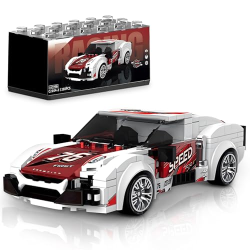 HIGH GODO Super-Rennwagen-Bausätze mit Vitrine, Sammlerstück, Champion-Automodell, DIY-Bausatz, Coole Fahrzeuge, Konstruktionsspielzeug-Sets für Erwachsene, Teenager, Kinder, Geschenkidee (288 Teile) von HIGH GODO