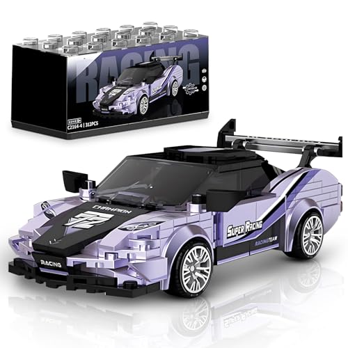 HIGH GODO Techink Auto Klemmbausteine Super-Rennwagen-Bausets mit Vitrine, Sammlerstück, Champion-Auto-Modell, DIY-Bauset, coole Fahrzeuge, Geschenke für Jugendliche ab 12 Jahre oder Erwachsene (Lila) von HIGH GODO