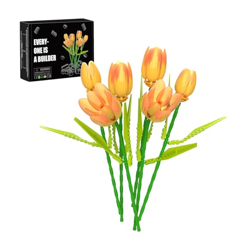 HIGH GODO Tulpen Blumenstrauß Bausteine, 6 Blumen Klemmbausteine Mit Led als Zimmer Büro Deko,Kreative Geschenke für Frauen, Mädchen Erwachsene von HIGH GODO