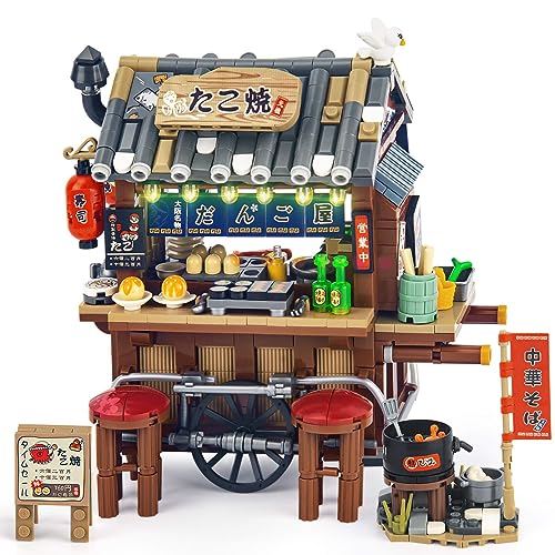 Japanisch Straßenansicht Tako-Yaki Wagen Shop Mini Bausteine, 951 Teile Klemmbausteine Set, Ideen Geschenke für Erwachsene oder Jugendliche von HIGH GODO