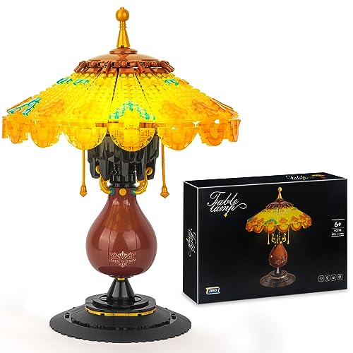 HIGH GODO Vintage Tischlampe Klemmbausteine Set, 804 Teile Mit Led Mini Bausteine Spielzeug, Wohnkultur Deko Geschenke für Erwachsene oder Kinder ab 8 Jahren von HIGH GODO