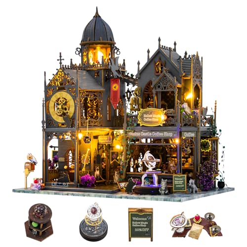 HIGSPE Miniatur Haus Kit, DIY Miniatur Puppenhaus mit Möbeln und LED-Licht, Modellbausätze für Erwachsene zu Bauen Magische Stadt,3D Miniatur Haus Selber Bauen für Teenager und Erwachsene von HIGSPE