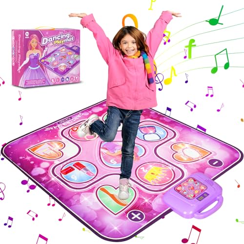 HIGSPE Tanzmatte Spielzeug für Kinder, Einstellbarer Lautstärke Musikmatte mit 6 Spielmodi 3 Herausforderungsstufen, LED-Lichtern, Eingebaute Musik, Geschenke Tanzpad für Mädchen ab 3 4 5 6 + Jahre von HIGSPE